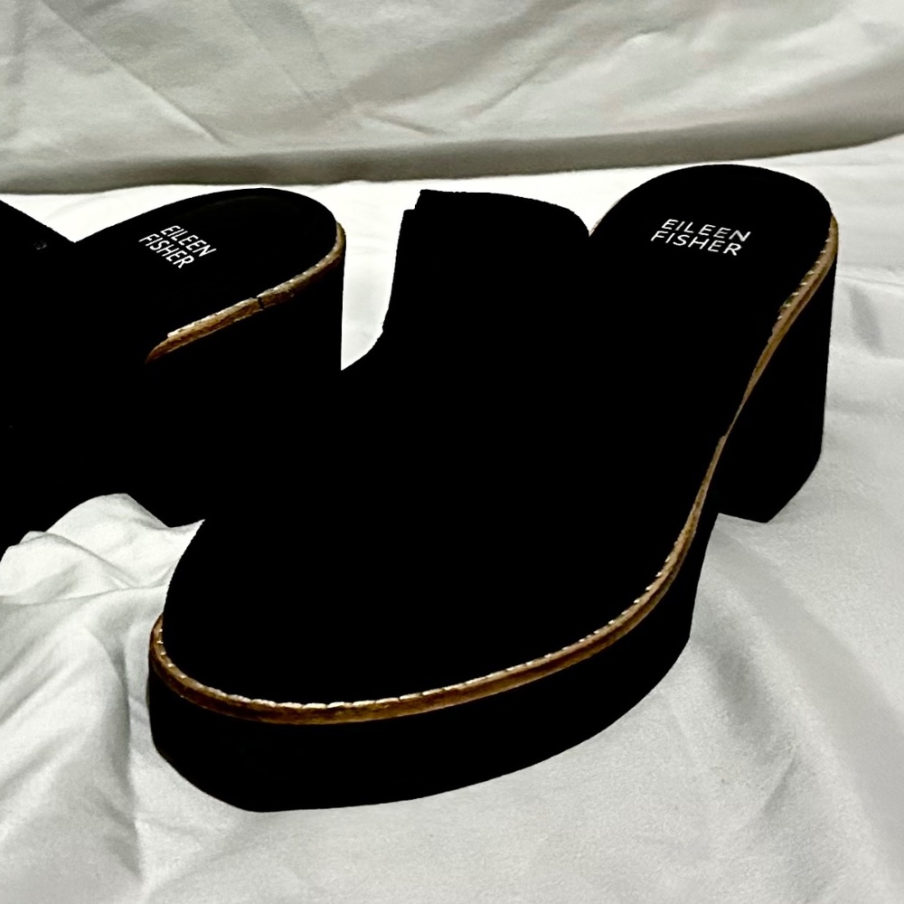 Eileen Fisher Black Suede Platform Mules size 8M